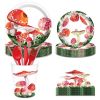 Red Watercolor Mushroom Paper Plates Party Supplie Plates and Napkins Birthday Disposable Tableware Set Party Dinnerware Serves 8 Guests for Plates, N