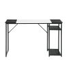 47.2" L x 23.6" D Writing Computer Desk, Home Office Study Desk with 2 Storage Shelves on Right Side, Fashion Simple Style Wood Table Metal Frame- Whi
